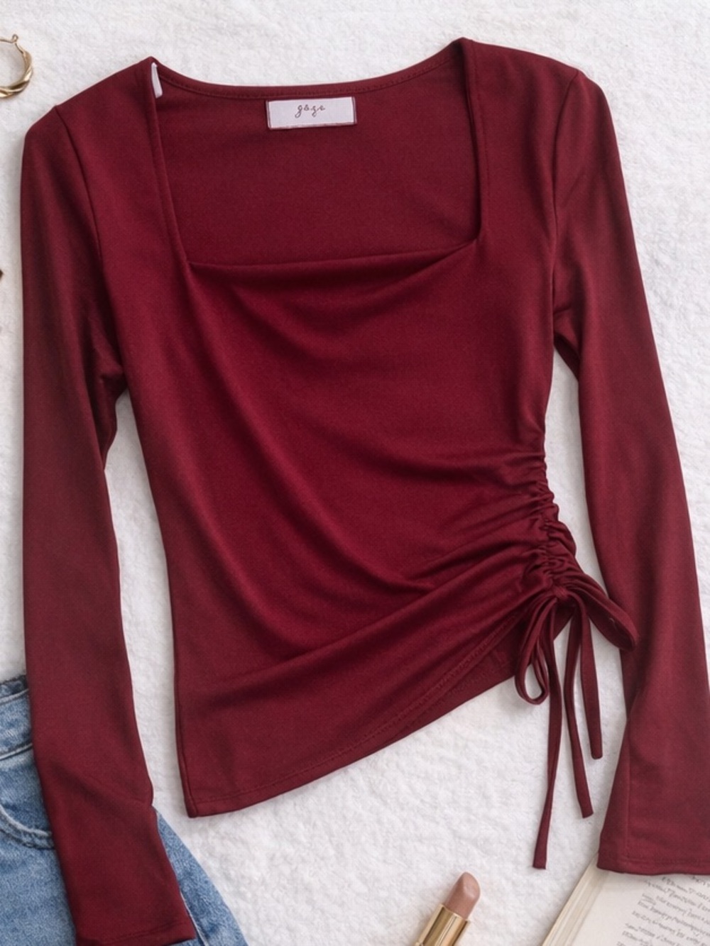 gaze Wine Square Neck Long Sleeve Side-Tie Top
Brand new never worn.